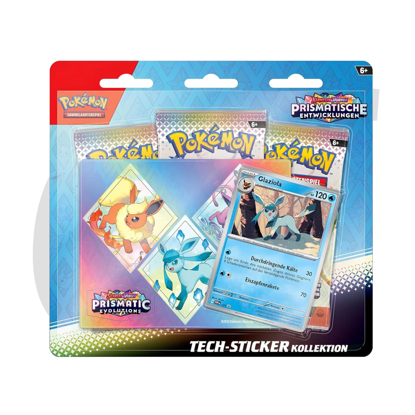 Pokemon Prismatische Entwicklungen Prismatic Evolution Tech Sticker Collection Blister Glaceon Glaziola EAN 0196214105324
